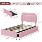 Cadre de lit double avec tête de lit de rangement, cadre de lit pour enfants avec 2 tiroirs, assemblage facile, pas besoin de sommier tapissier