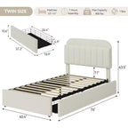 Cadre de lit double avec tête de lit de rangement, cadre de lit pour enfants avec 2 tiroirs, assemblage facile, pas besoin de sommier tapissier