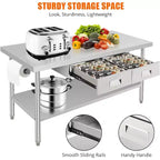 Établi en acier inoxydable 60 X 24, avec 2 tiroirs, porte-serviettes en papier, table de préparation de repas en métal, organisateur de tiroir de cuisine