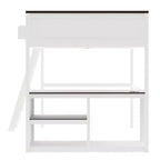 Lit mezzanine Whisen Queen Size avec bureau, étagère ouverte et boîte de rangement, station de charge USB - Blanc