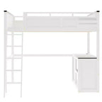 Lit mezzanine Whisen Queen Size avec bureau, étagère ouverte et boîte de rangement, station de charge USB - Blanc