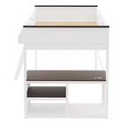 Lit mezzanine Whisen Queen Size avec bureau, étagère ouverte et boîte de rangement, station de charge USB - Blanc