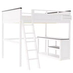 Lit mezzanine Whisen Queen Size avec bureau, étagère ouverte et boîte de rangement, station de charge USB - Blanc