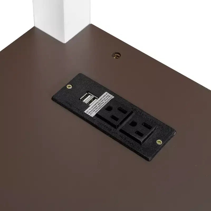 Lit mezzanine Whisen Queen Size avec bureau, étagère ouverte et boîte de rangement, station de charge USB - Blanc