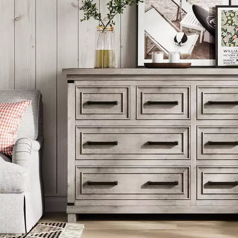 Commode à 8 tiroirs pour chambre à coucher, meuble de rangement/meuble TV vintage, commode en bois rustique, salon, couloir