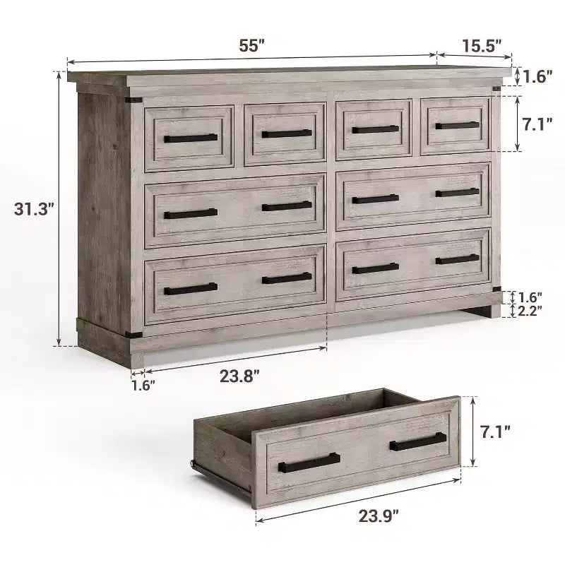 Commode à 8 tiroirs pour chambre à coucher, meuble de rangement/meuble TV vintage, commode en bois rustique, salon, couloir