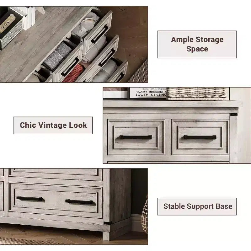 Commode à 8 tiroirs pour chambre à coucher, meuble de rangement/meuble TV vintage, commode en bois rustique, salon, couloir