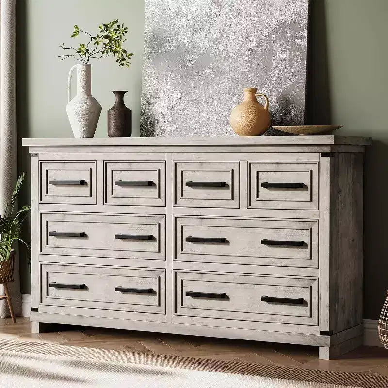 Commode à 8 tiroirs pour chambre à coucher, meuble de rangement/meuble TV vintage, commode en bois rustique, salon, couloir