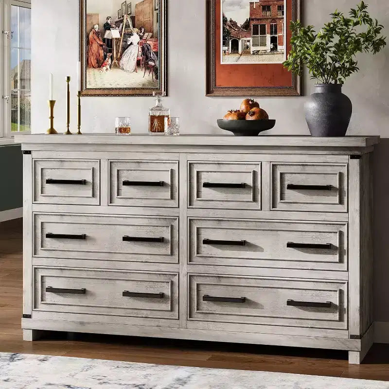 Commode à 8 tiroirs pour chambre à coucher, meuble de rangement/meuble TV vintage, commode en bois rustique, salon, couloir