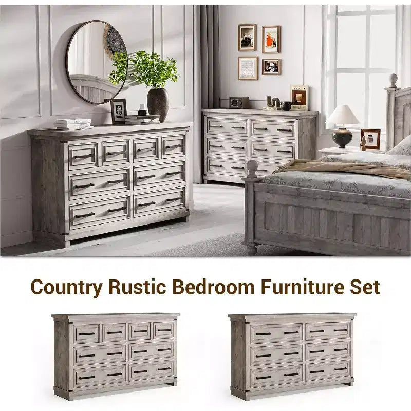 Commode à 8 tiroirs pour chambre à coucher, meuble de rangement/meuble TV vintage, commode en bois rustique, salon, couloir
