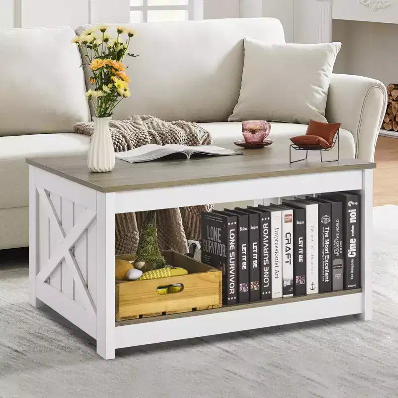 Table basse de ferme VEVOR de 80 cm, table basse carrée avec compartiment de rangement ouvert, table basse rustique en bois pour salon, chambre