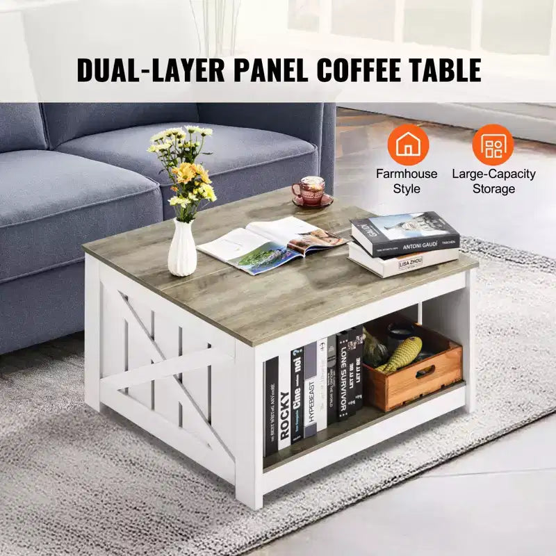 Table basse de ferme VEVOR de 80 cm, table basse carrée avec compartiment de rangement ouvert, table basse rustique en bois pour salon, chambre