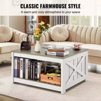 Table basse de ferme VEVOR de 80 cm, table basse carrée avec compartiment de rangement ouvert, table basse rustique en bois pour salon, chambre