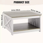 Table basse de ferme VEVOR de 80 cm, table basse carrée avec compartiment de rangement ouvert, table basse rustique en bois pour salon, chambre