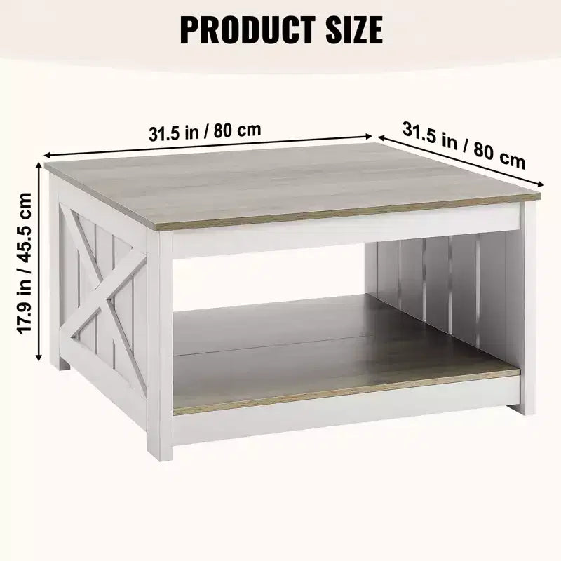 Table basse de ferme VEVOR de 80 cm, table basse carrée avec compartiment de rangement ouvert, table basse rustique en bois pour salon, chambre