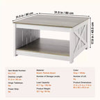 Table basse de ferme VEVOR de 80 cm, table basse carrée avec compartiment de rangement ouvert, table basse rustique en bois pour salon, chambre