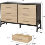 Commode large de 52 po, commode de chambre à 6 tiroirs, coffre de rangement en bois, armoire à 6 tiroirs, pour salon, chambre, entrée