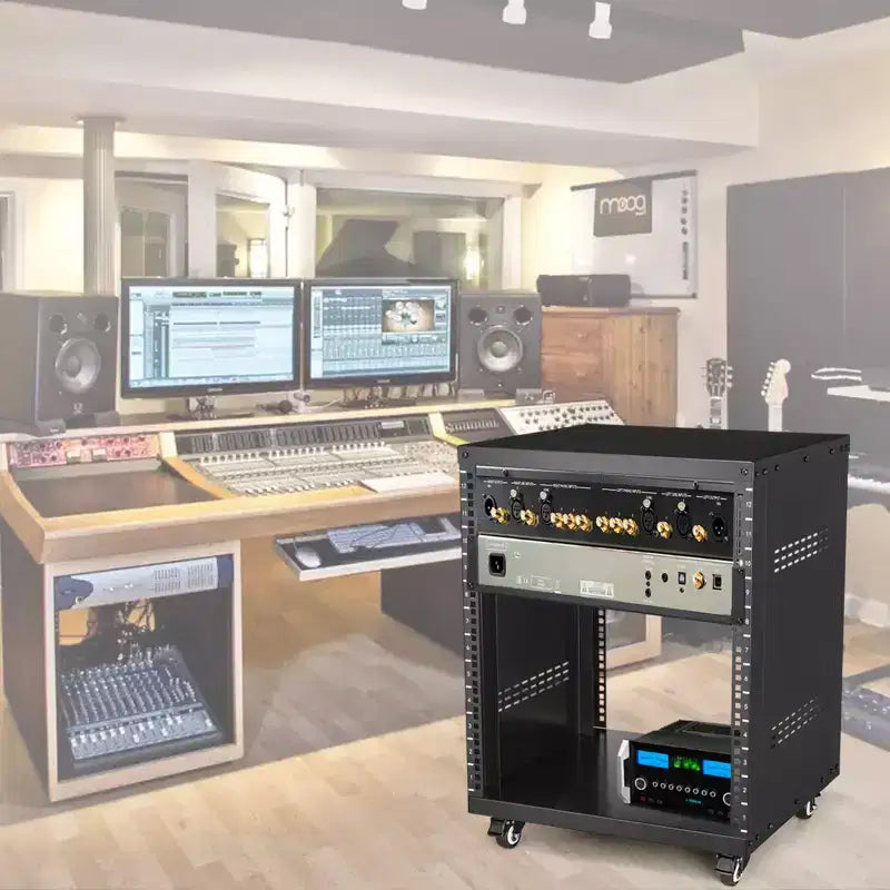 VEVOR Support de Rack AV 12U, Capacité 227 kg, Rack de Studio d'Enregistrement Stéréo Réseau avec Roues Verrouillables, Trous Ronds et Carrés, Évents Spéciaux