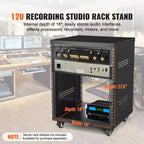 VEVOR Support de Rack AV 12U, Capacité 227 kg, Rack de Studio d'Enregistrement Stéréo Réseau avec Roues Verrouillables, Trous Ronds et Carrés, Évents Spéciaux