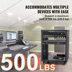VEVOR Support de Rack AV 12U, Capacité 227 kg, Rack de Studio d'Enregistrement Stéréo Réseau avec Roues Verrouillables, Trous Ronds et Carrés, Évents Spéciaux