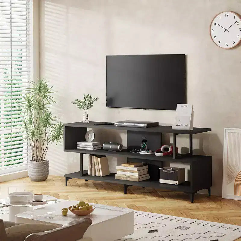 Meuble TV pour téléviseurs jusqu'à 65 pouces, meuble de divertissement avec prise de courant, console TV et multimédia