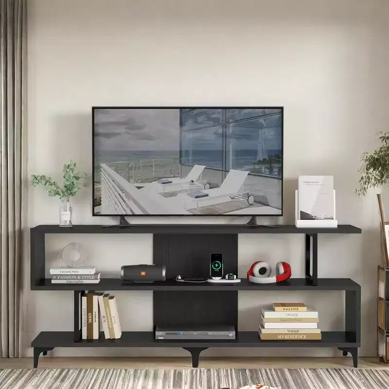 Meuble TV pour téléviseurs jusqu'à 65 pouces, meuble de divertissement avec prise de courant, console TV et multimédia