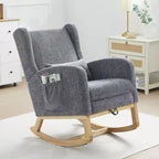 Hyleory Rocking Chair en Chenille avec Repose-pieds Rétractable, Pieds en Bois Massif, Long Patin Antidérapant, Soutien Lombaire et Poche Latérale