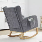 Hyleory Rocking Chair en Chenille avec Repose-pieds Rétractable, Pieds en Bois Massif, Long Patin Antidérapant, Soutien Lombaire et Poche Latérale