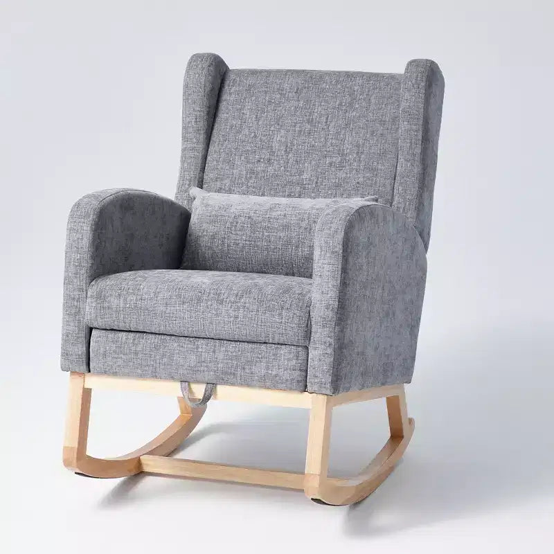 Hyleory Rocking Chair en Chenille avec Repose-pieds Rétractable, Pieds en Bois Massif, Long Patin Antidérapant, Soutien Lombaire et Poche Latérale