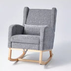 Hyleory Rocking Chair en Chenille avec Repose-pieds Rétractable, Pieds en Bois Massif, Long Patin Antidérapant, Soutien Lombaire et Poche Latérale