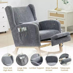 Hyleory Rocking Chair en Chenille avec Repose-pieds Rétractable, Pieds en Bois Massif, Long Patin Antidérapant, Soutien Lombaire et Poche Latérale