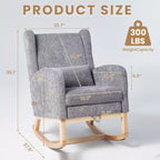 Hyleory Rocking Chair en Chenille avec Repose-pieds Rétractable, Pieds en Bois Massif, Long Patin Antidérapant, Soutien Lombaire et Poche Latérale