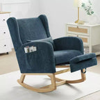 Hyleory Rocking Chair en Chenille avec Repose-pieds Rétractable, Pieds en Bois Massif, Long Patin Antidérapant, Soutien Lombaire et Poche Latérale