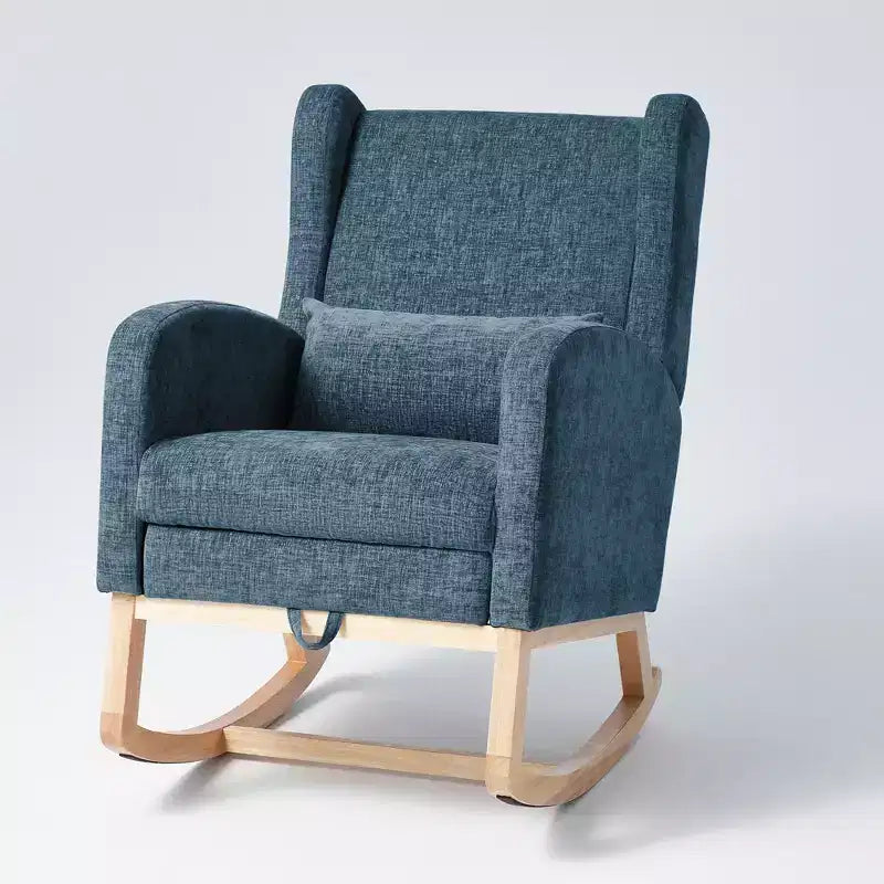 Hyleory Rocking Chair en Chenille avec Repose-pieds Rétractable, Pieds en Bois Massif, Long Patin Antidérapant, Soutien Lombaire et Poche Latérale