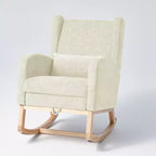 Hyleory Rocking Chair en Chenille avec Repose-pieds Rétractable, Pieds en Bois Massif, Long Patin Antidérapant, Soutien Lombaire et Poche Latérale