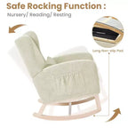 Hyleory Rocking Chair en Chenille avec Repose-pieds Rétractable, Pieds en Bois Massif, Long Patin Antidérapant, Soutien Lombaire et Poche Latérale
