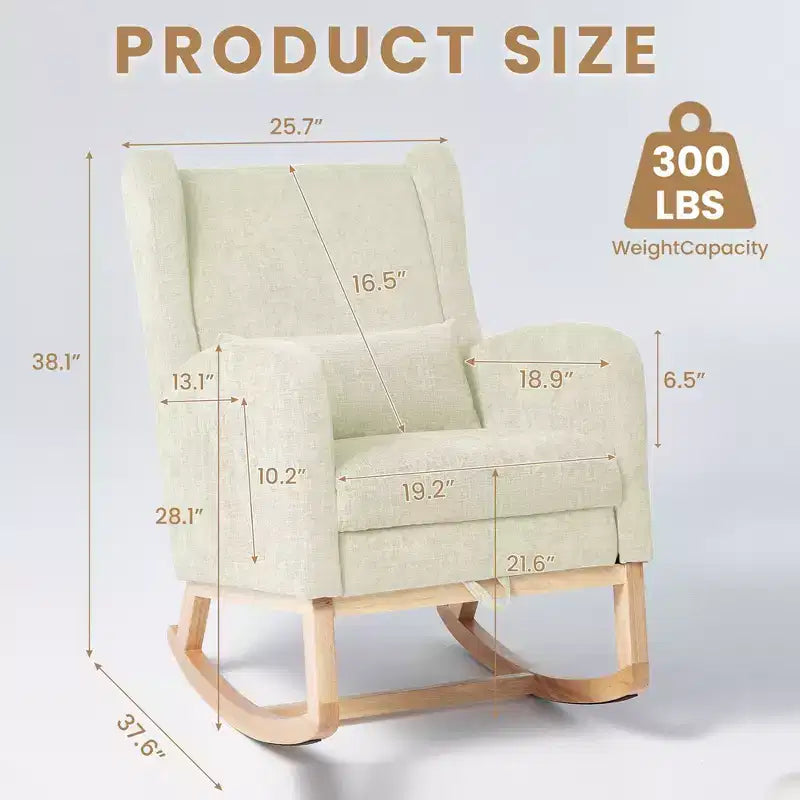 Hyleory Rocking Chair en Chenille avec Repose-pieds Rétractable, Pieds en Bois Massif, Long Patin Antidérapant, Soutien Lombaire et Poche Latérale