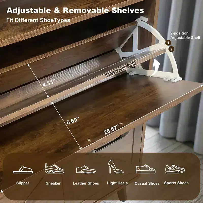 Meuble à Chaussures avec 4 Tiroirs Basculants et Rangement Ouvert - Organisateur Étroit Autonome Marron Foncé pour Entrée, Couloir, Salon