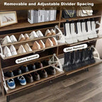 Meuble à Chaussures avec 4 Tiroirs Basculants et Rangement Ouvert - Organisateur Étroit Autonome Marron Foncé pour Entrée, Couloir, Salon