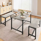 Ensemble table à manger pour 4, table de cuisine avec bancs, ensemble table de salle à manger rectangulaire avec 2 bancs rembourrés, ensemble table à manger 3 pièces