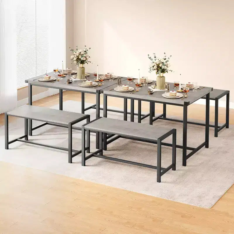 Ensemble table à manger pour 4, table de cuisine avec bancs, ensemble table de salle à manger rectangulaire avec 2 bancs rembourrés, ensemble table à manger 3 pièces