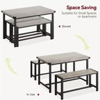 Ensemble table à manger pour 4, table de cuisine avec bancs, ensemble table de salle à manger rectangulaire avec 2 bancs rembourrés, ensemble table à manger 3 pièces