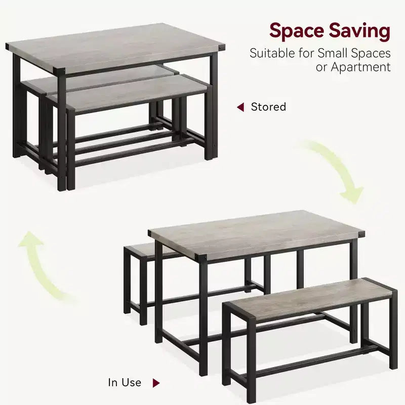 Ensemble table à manger pour 4, table de cuisine avec bancs, ensemble table de salle à manger rectangulaire avec 2 bancs rembourrés, ensemble table à manger 3 pièces