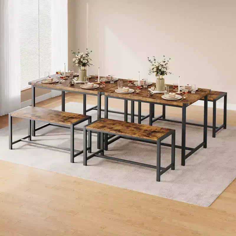 Ensemble table à manger pour 4, table de cuisine avec bancs, ensemble table de salle à manger rectangulaire avec 2 bancs rembourrés, ensemble table à manger 3 pièces