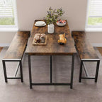 Ensemble table à manger pour 4, table de cuisine avec bancs, ensemble table de salle à manger rectangulaire avec 2 bancs rembourrés, ensemble table à manger 3 pièces