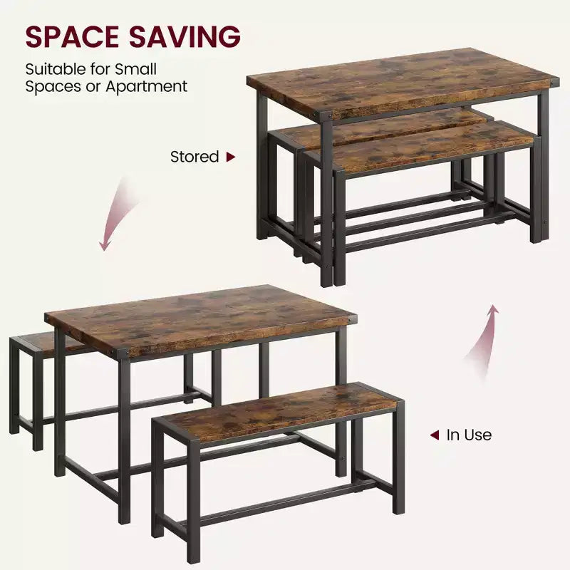 Ensemble table à manger pour 4, table de cuisine avec bancs, ensemble table de salle à manger rectangulaire avec 2 bancs rembourrés, ensemble table à manger 3 pièces