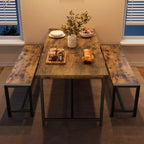 Ensemble table à manger pour 4, table de cuisine avec bancs, ensemble table de salle à manger rectangulaire avec 2 bancs rembourrés, ensemble table à manger 3 pièces