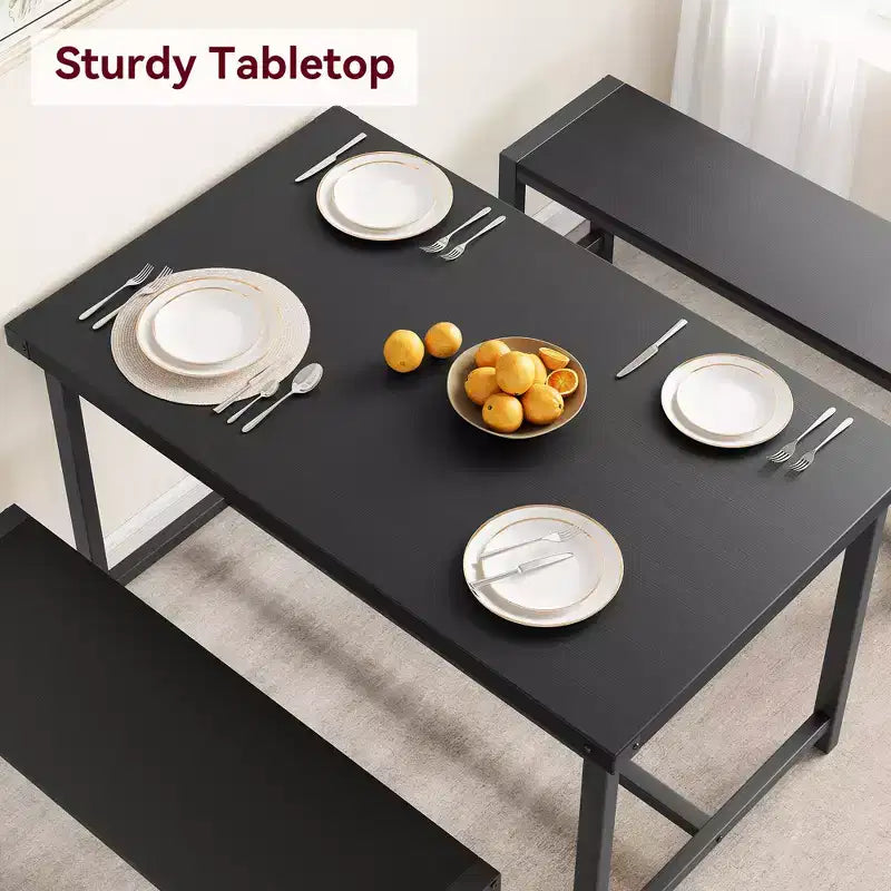 Ensemble table à manger pour 4, table de cuisine avec bancs, ensemble table de salle à manger rectangulaire avec 2 bancs rembourrés, ensemble table à manger 3 pièces