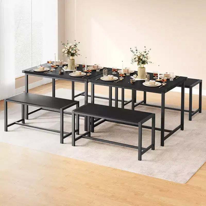 Ensemble table à manger pour 4, table de cuisine avec bancs, ensemble table de salle à manger rectangulaire avec 2 bancs rembourrés, ensemble table à manger 3 pièces