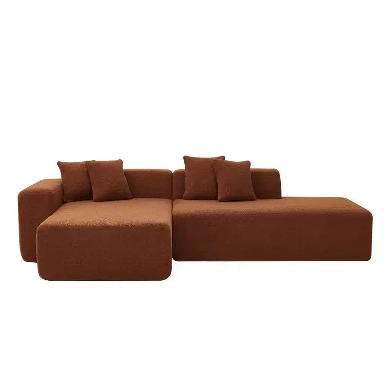 Canapé modulable 5 places, tissu laine d'agneau avec méridienne amovible, taille appartement